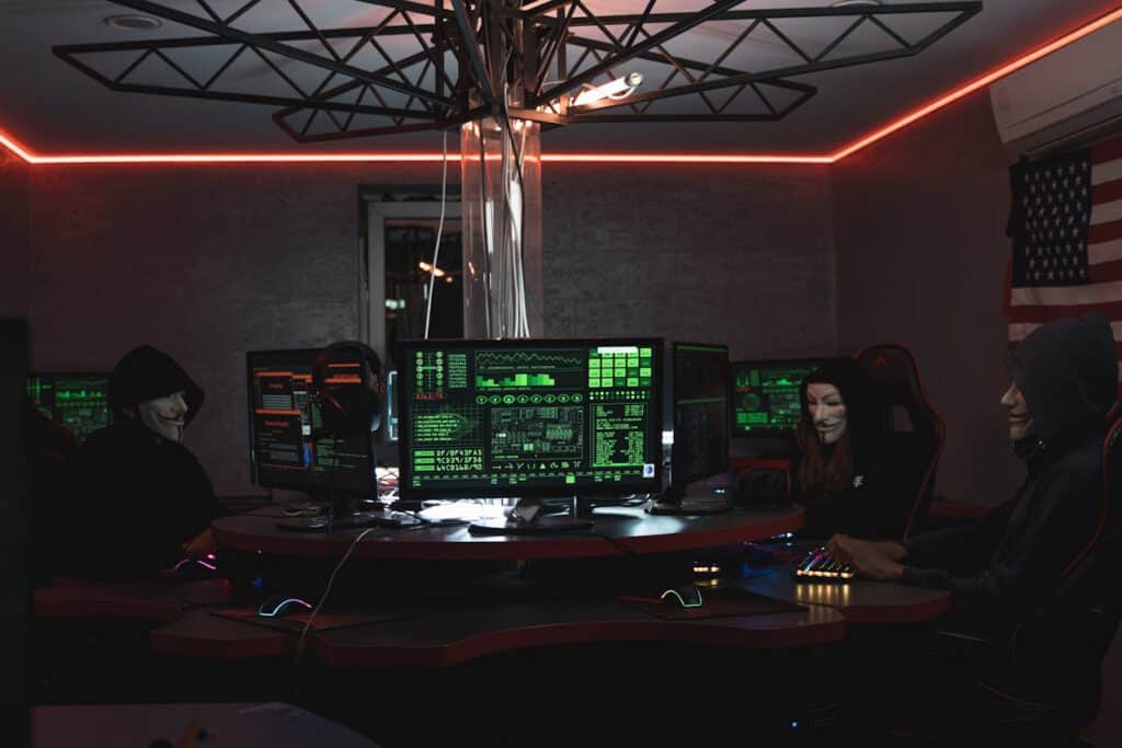 Cyber hackers coding